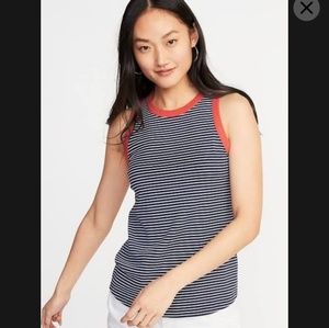 Old Navy Women's Slim-Fit High-Neck Tank Navy Stri